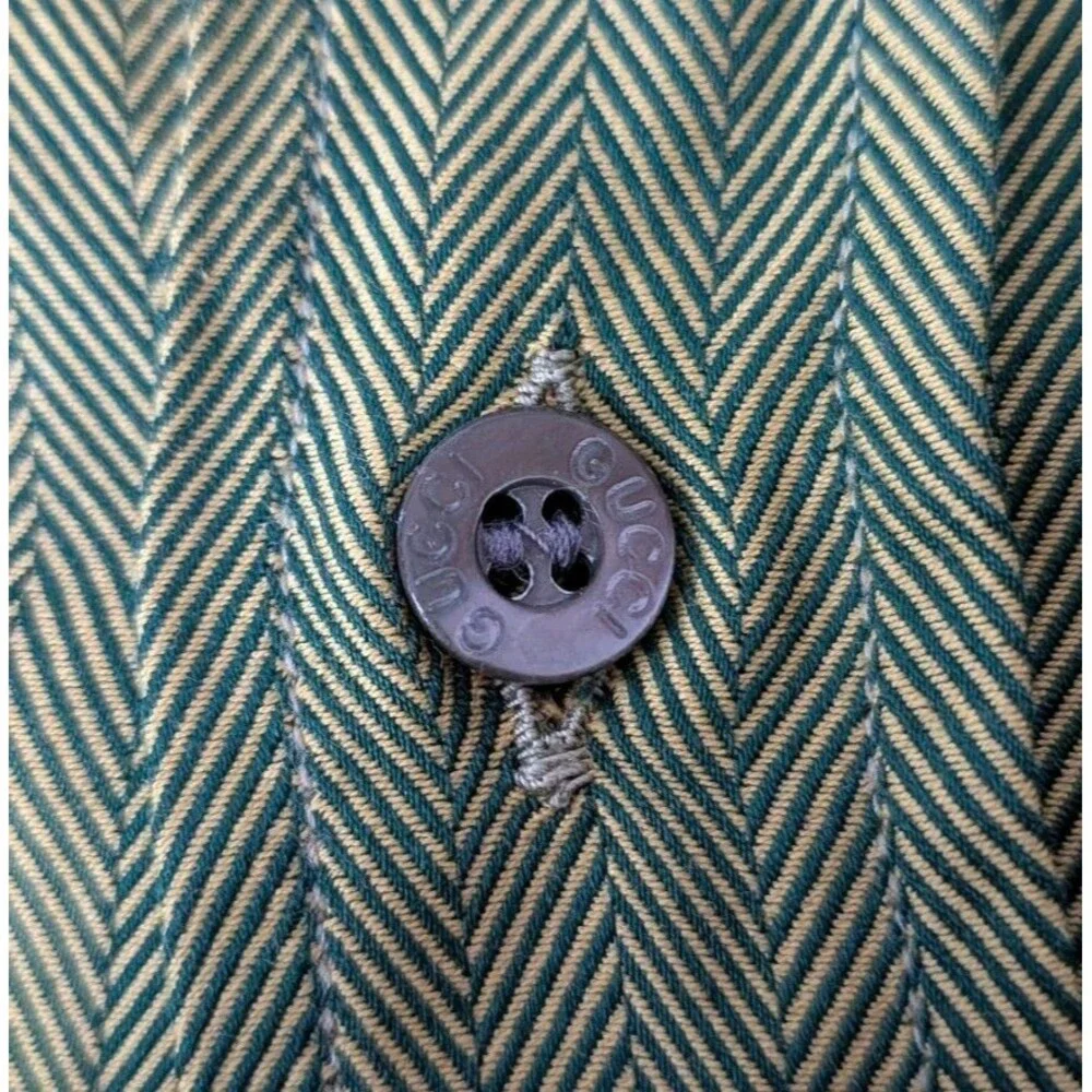 Vintage Gucci Herringbone Weave Long Sleeve Dress Shirt Men's Sz 43/17 Green